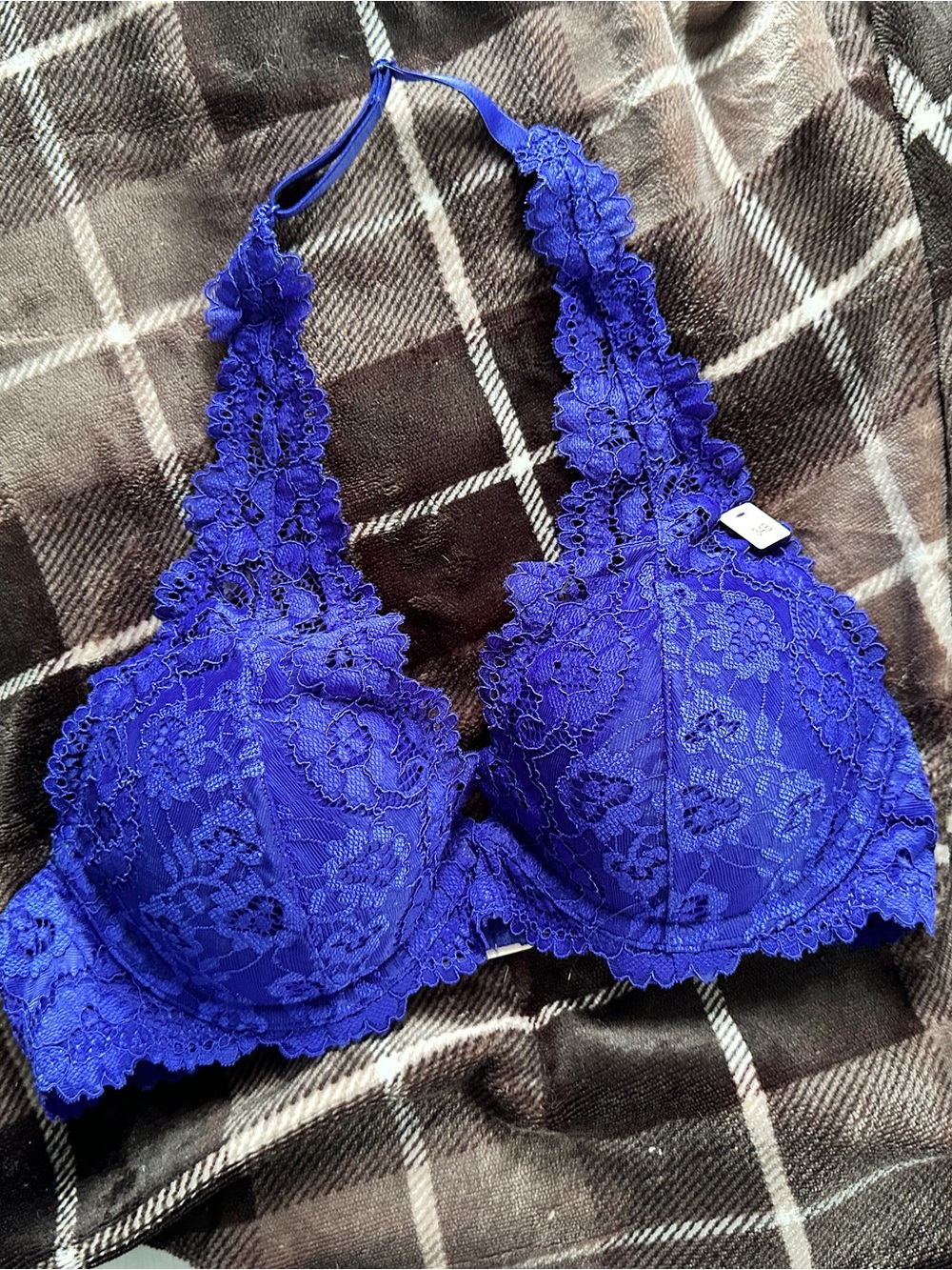 Y2K Lace Halter Push-Up Bra in Blueberry